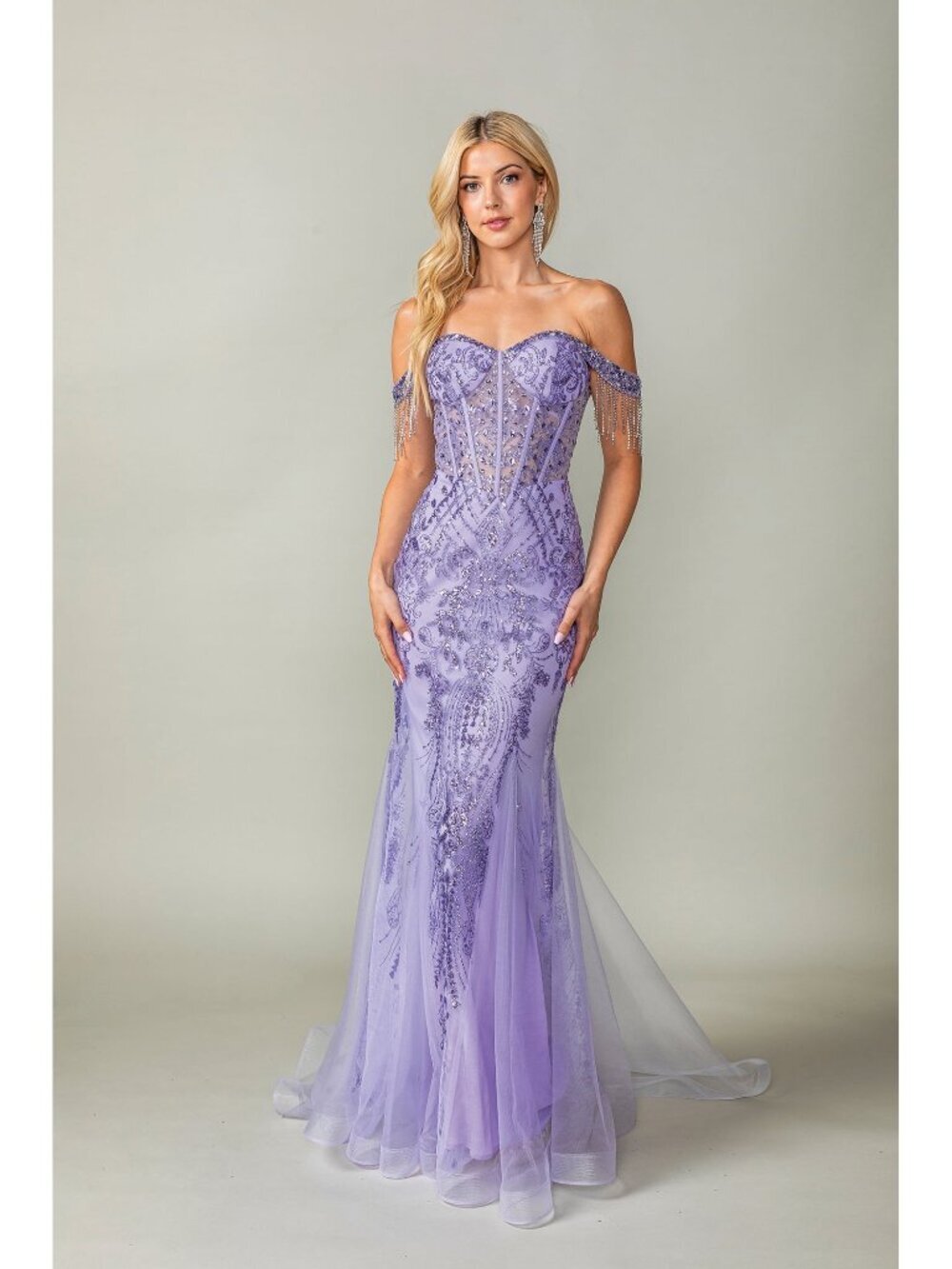 NEW LILAC Evening Gown Floor Length Formal Elegant Stunning 4365